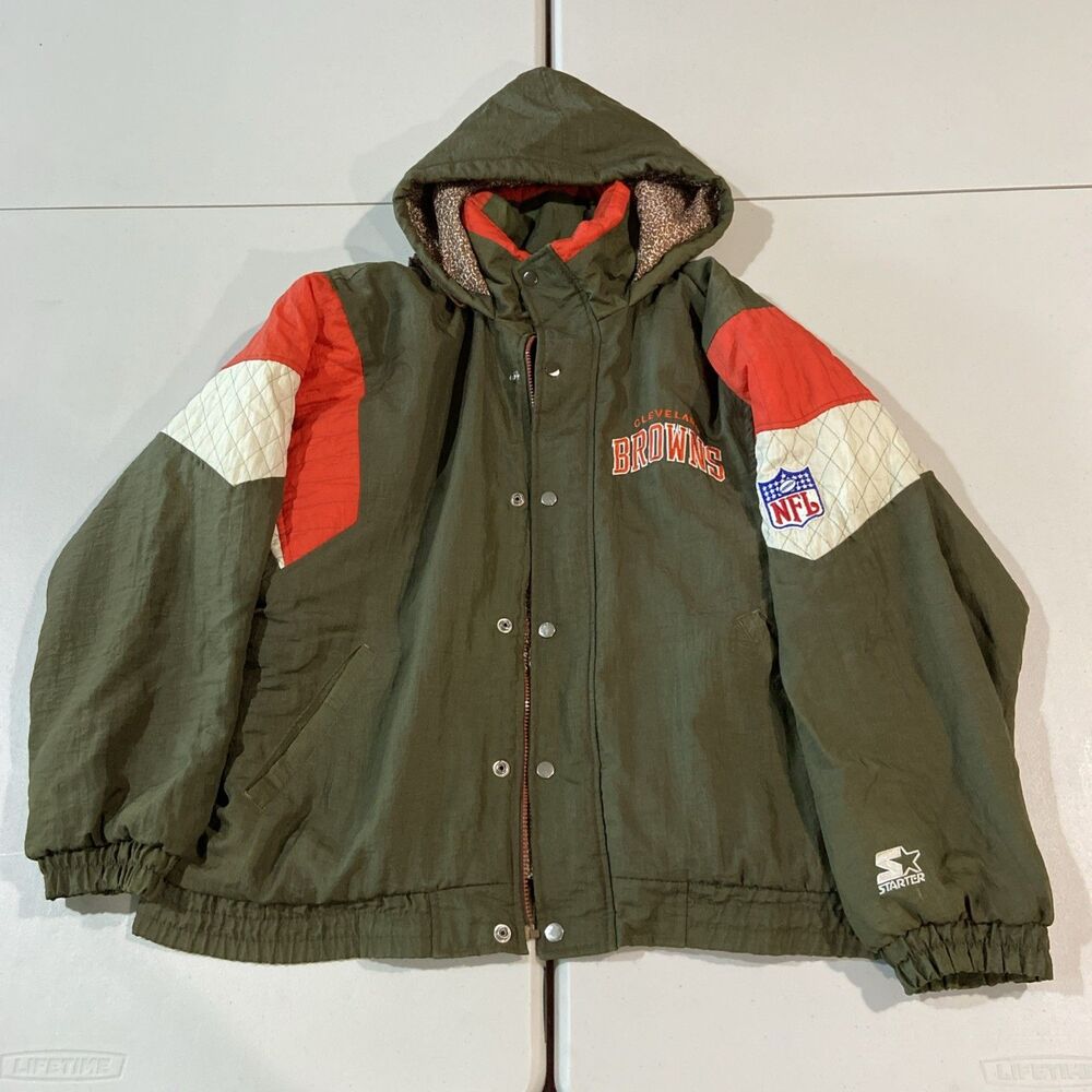 Missing Zipper VTG 90s Starter NFL Cleveland Browns Hooded Snap Jacket Medium